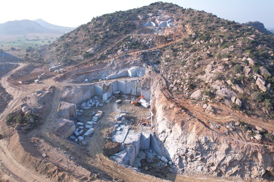 Our quarry, worked in stages up the hillside.